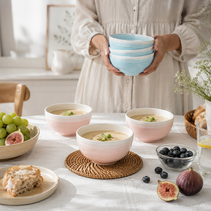 Ceramic Bowl 6 Piece Set Microwave Dishwasher Safe Serving Bowls for Soup Rice Cereal Salad Snacks Dessert Kitchen Dining and Restaurant Use