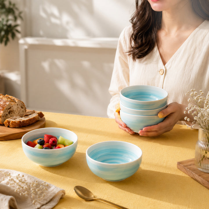 Ceramic Bowl 6 Piece Set Microwave Dishwasher Safe Serving Bowls for Soup Rice Cereal Salad Snacks Dessert Kitchen Dining and Restaurant Use