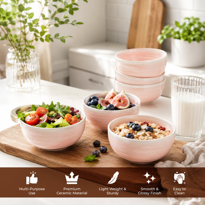 Ceramic Bowl 6 Piece Set Microwave Dishwasher Safe Serving Bowls for Soup Rice Cereal Salad Snacks Dessert Kitchen Dining and Restaurant Use