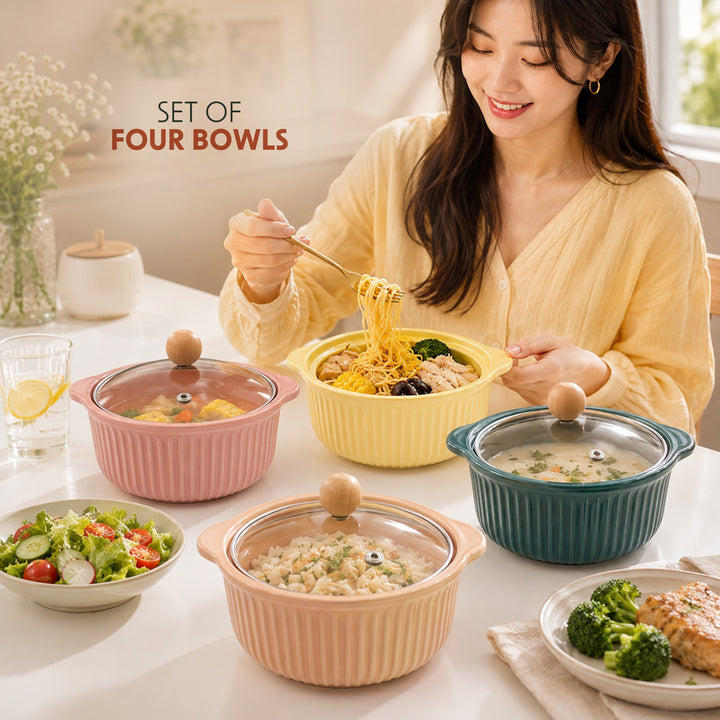 Ceramic Bowl Set Premium Porcelain Storage and Serving Bowls Microwave and Dishwasher Safe Soup Rice Snack Cereal Meal Prep Bowls Modern Kitchen Food Container Set