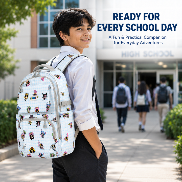 Powerpals School Bag, Lightweight Backpack with Multiple Compartments, Front Utility Pocket, Side Bottle Pockets & Adjustable Shoulder Straps