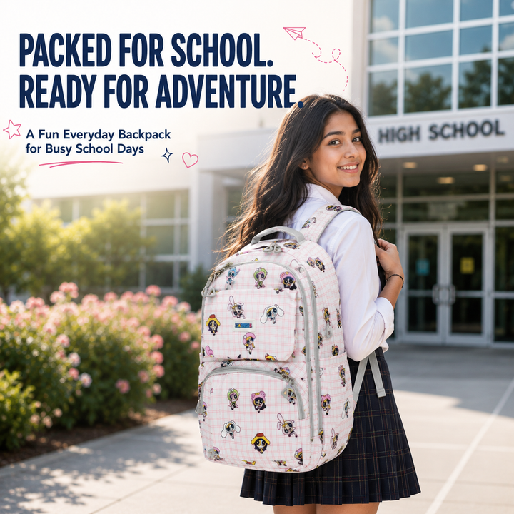 Powerpals School Bag, Lightweight Backpack with Multiple Compartments, Front Utility Pocket, Side Bottle Pockets & Adjustable Shoulder Straps