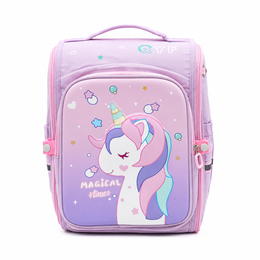 Cartoon Theme School Backpack 16 Inch, Lightweight Multi-Compartment Book Bag with Front Pocket, Side Bottle Pocket, Adjustable Shoulder Straps & Top Handle