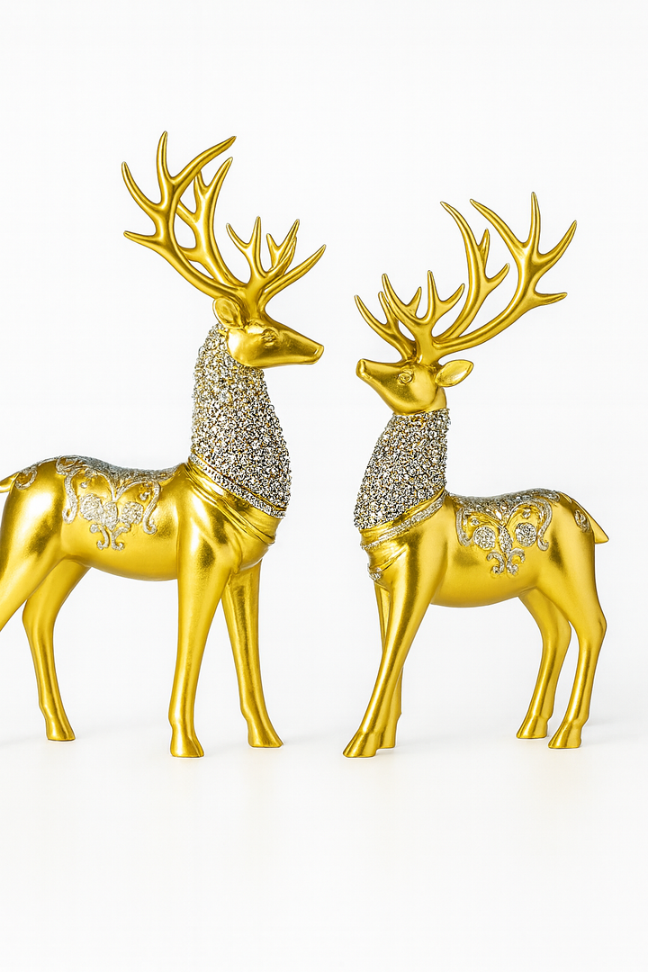 BERAM Majesty Reindeer Large and Small Size Set Luxury Reindeer Figurines with Crystal Accents Premium Christmas Deer Statues for Home Décor Tabletop Centerpiece Holiday Display
