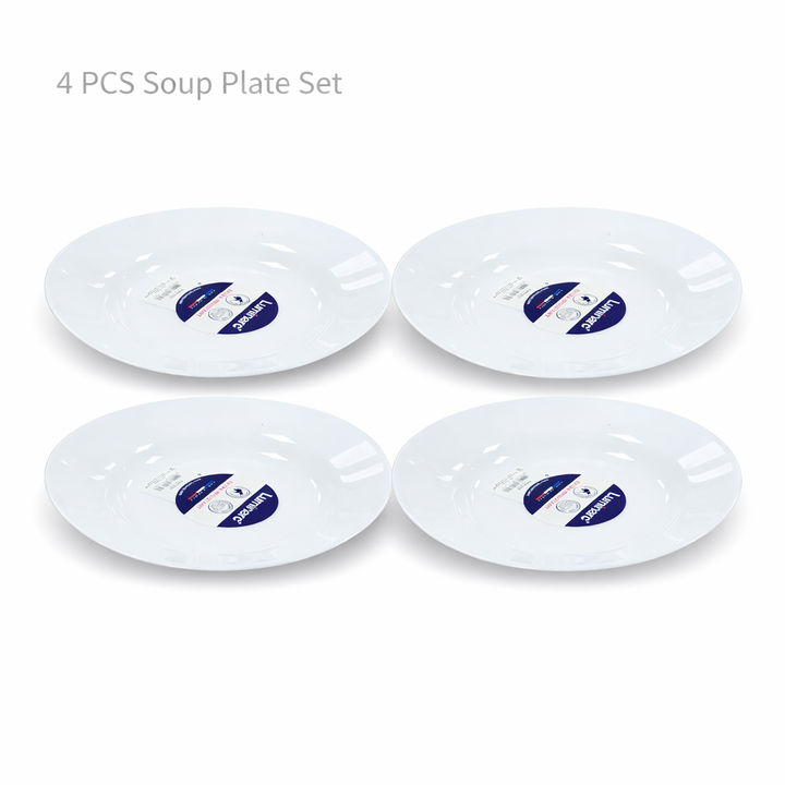 Luminarc White 4 PCS Ceramic Dinner Set  Soup Plate 22cm Dinner Plate 24cm Dessert Plate 19cm Bowl 9.5cm Tableware Set for Home & Restaurant