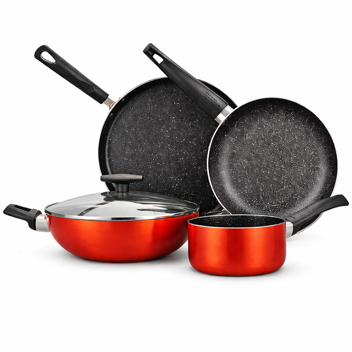 Bergner Ultra 5-Piece Non-Stick Cookware Set – Pressed Aluminum Pots and Pans with Casserole & Lid, Saucepan, Fry Pan and Dosa Tawa Induction & Gas Compatible Kitchen Cooking Set