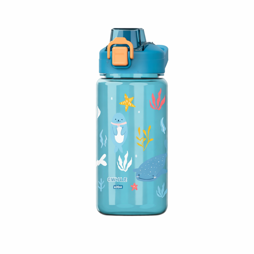 Beram Kids Plastic Water Bottle 600ml – BPA Free Leak Proof Drinking Bottle with Flip Lock Lid  Cute Cartoon Design Lightweight School Water Bottle for Boys & Girls