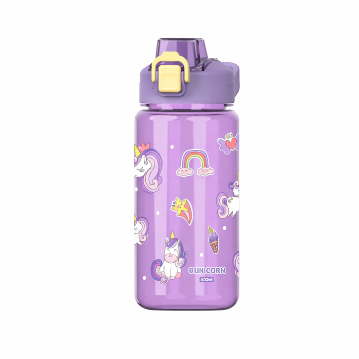 Beram Kids Plastic Water Bottle 600ml – BPA Free Leak Proof Drinking Bottle with Flip Lock Lid  Cute Cartoon Design Lightweight School Water Bottle for Boys & Girls