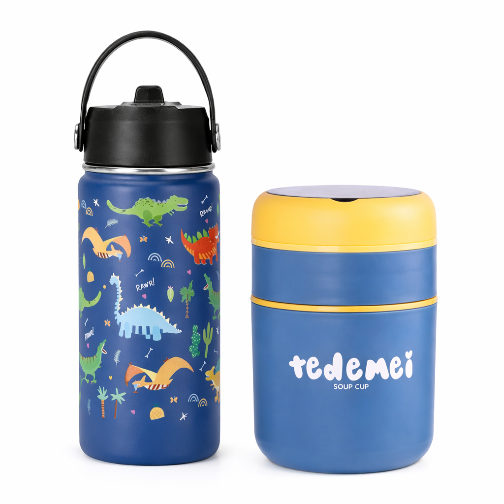 Beram Thermal Water Bottle 500ml and Stainless Steel Breakfast Cup 710ml Combo Insulated Leakproof Food and Drink Container Set