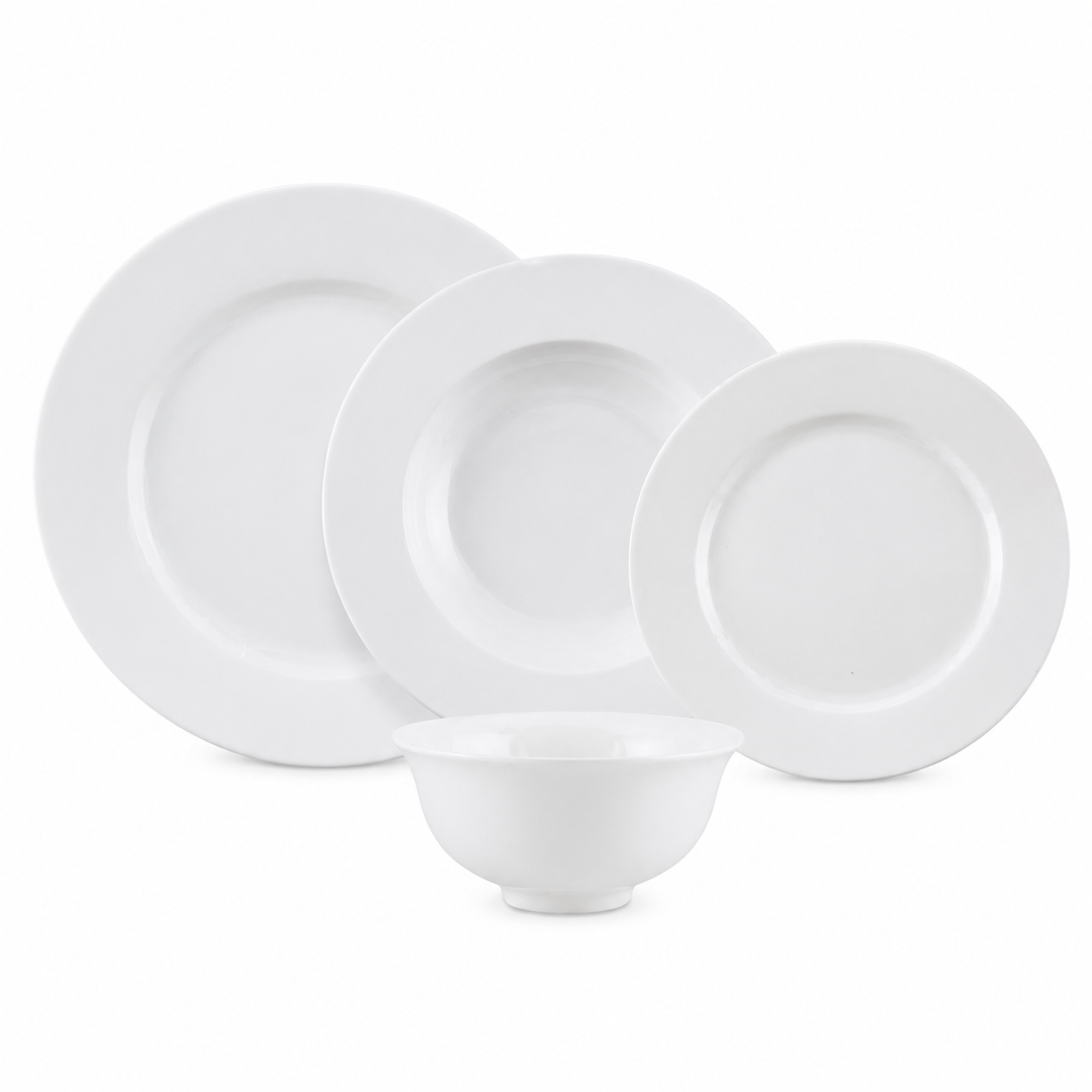 Ceramic Dinner Set 4 Pieces White Microwave & Dishwasher Safe Heat Resistant Dining Set with Dinner Plate Soup Plate Dessert Plate & Bowl for Home Kitchen Use
