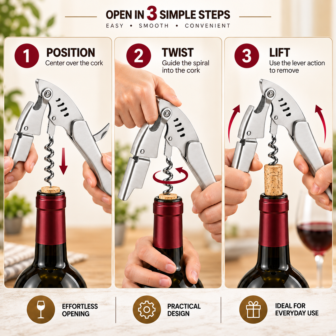 BERAM Multifunctional Waiter’s Corkscrew – Stainless Steel Wine Bottle Opener with Foil Cutter, Portable & Durable Wine Key for Bartenders, Restaurants, and Camping