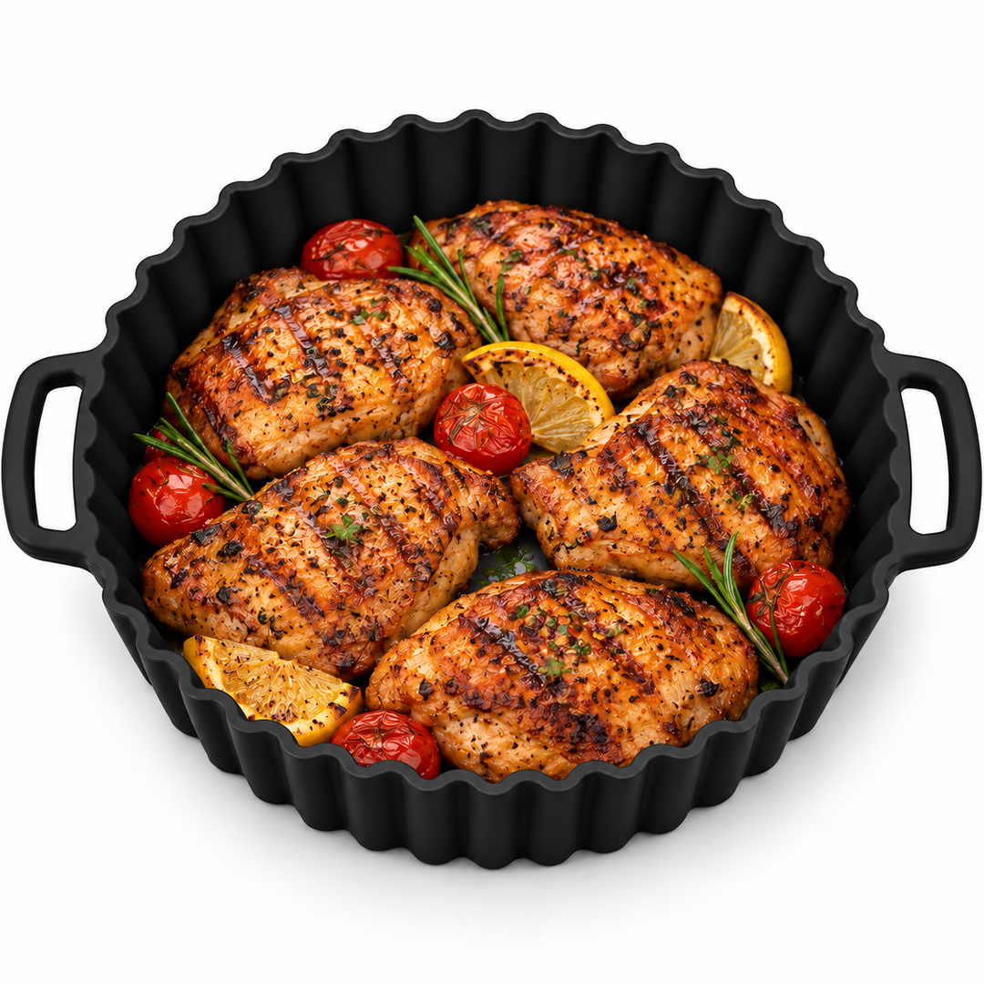 Beram Air Fryer Liner Round Black Premium Reusable Non-Stick Silicone Baking Mat for Air Fryers Ovens and Microwaves Heat-Resistant Easy Clean Food-Grade Liner for Cooking Frying Roasting and Baking