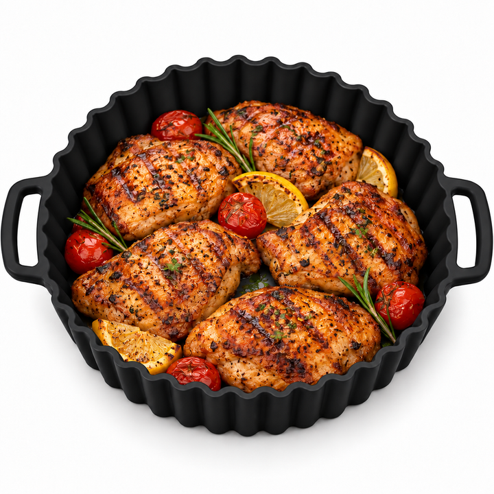 Beram Air Fryer Liner Round Black Premium Reusable Non-Stick Silicone Baking Mat for Air Fryers Ovens and Microwaves Heat-Resistant Easy Clean Food-Grade Liner for Cooking Frying Roasting and Baking