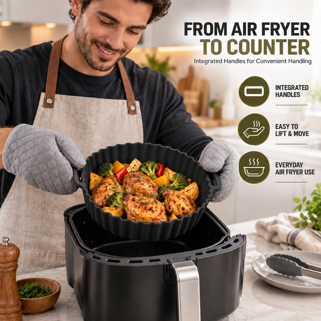 Beram Air Fryer Liner Round Black Premium Reusable Non-Stick Silicone Baking Mat for Air Fryers Ovens and Microwaves Heat-Resistant Easy Clean Food-Grade Liner for Cooking Frying Roasting and Baking