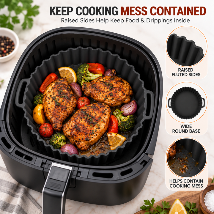 Beram Air Fryer Liner Round Black Premium Reusable Non-Stick Silicone Baking Mat for Air Fryers Ovens and Microwaves Heat-Resistant Easy Clean Food-Grade Liner for Cooking Frying Roasting and Baking