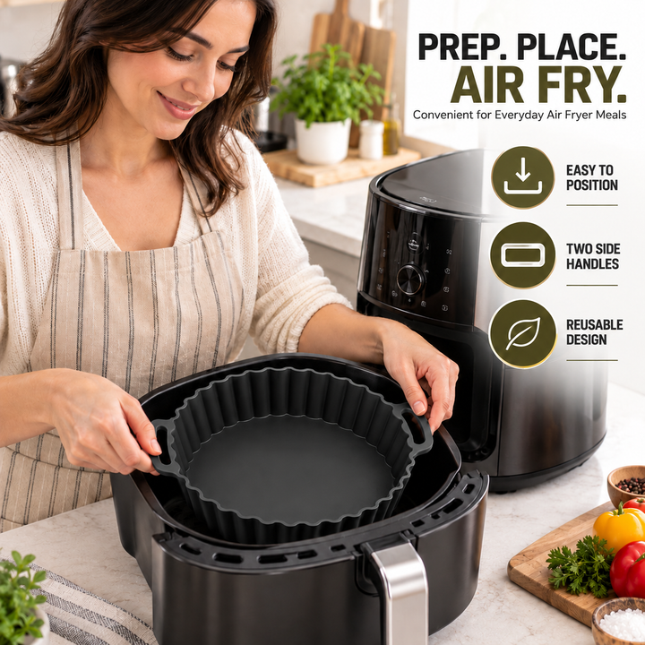 Beram Air Fryer Liner Round Black Premium Reusable Non-Stick Silicone Baking Mat for Air Fryers Ovens and Microwaves Heat-Resistant Easy Clean Food-Grade Liner for Cooking Frying Roasting and Baking