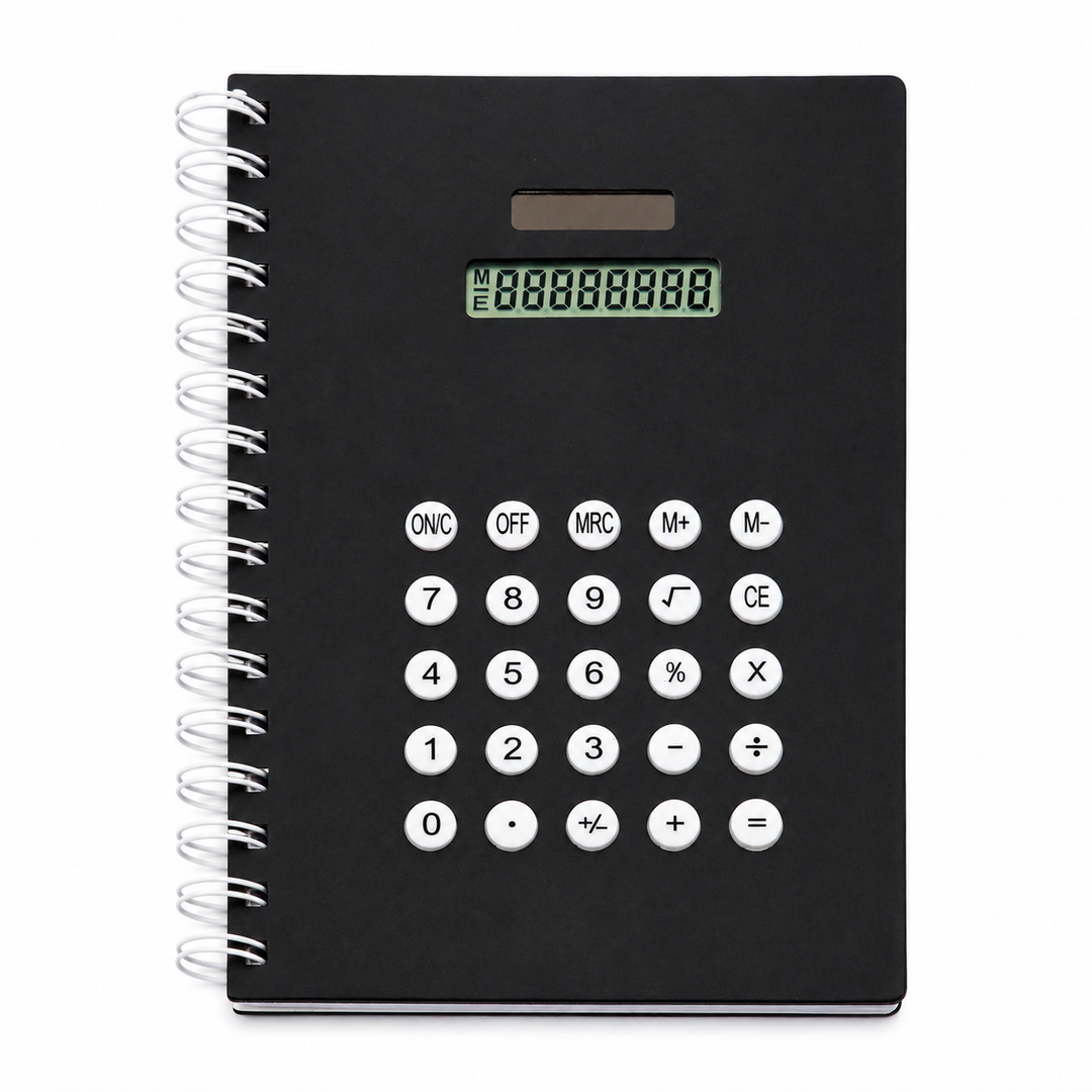Calculator Spiral Notebook, Ruled Writing Notebook with Built-In Calculator, Spiral Bound Notebook for School, Office, Study, Notes, Journaling and Everyday Writing