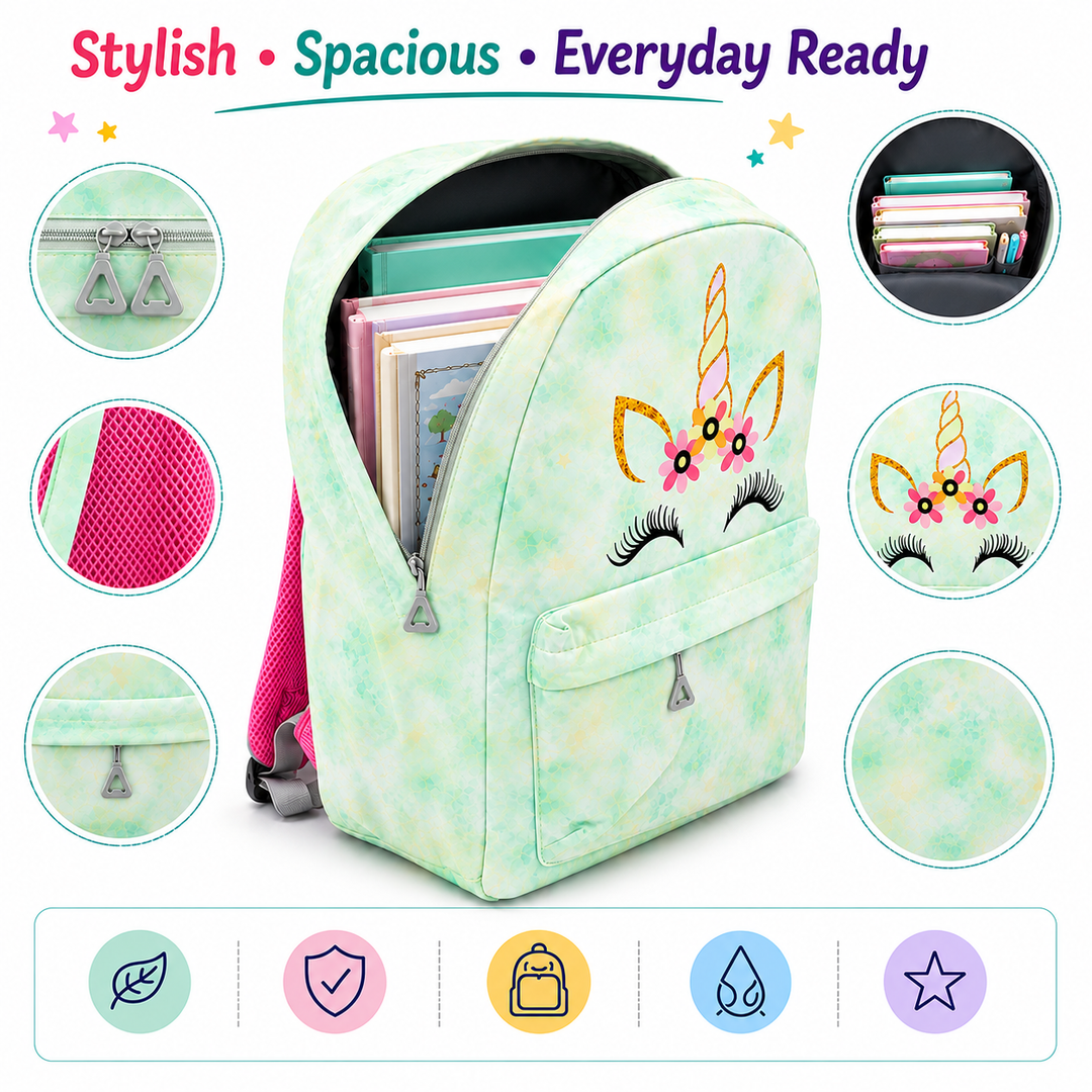 Magic Unicorn Pink 3-Piece School Backpack Set with Lunch Bag & Pencil Pouch, Large Capacity Lightweight School Bag with Adjustable Shoulder Straps for School, Travel & Everyday Use
