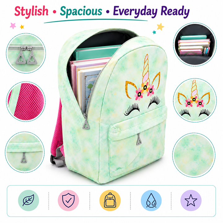 Magic Unicorn Pink 3-Piece School Backpack Set with Lunch Bag & Pencil Pouch, Large Capacity Lightweight School Bag with Adjustable Shoulder Straps for School, Travel & Everyday Use