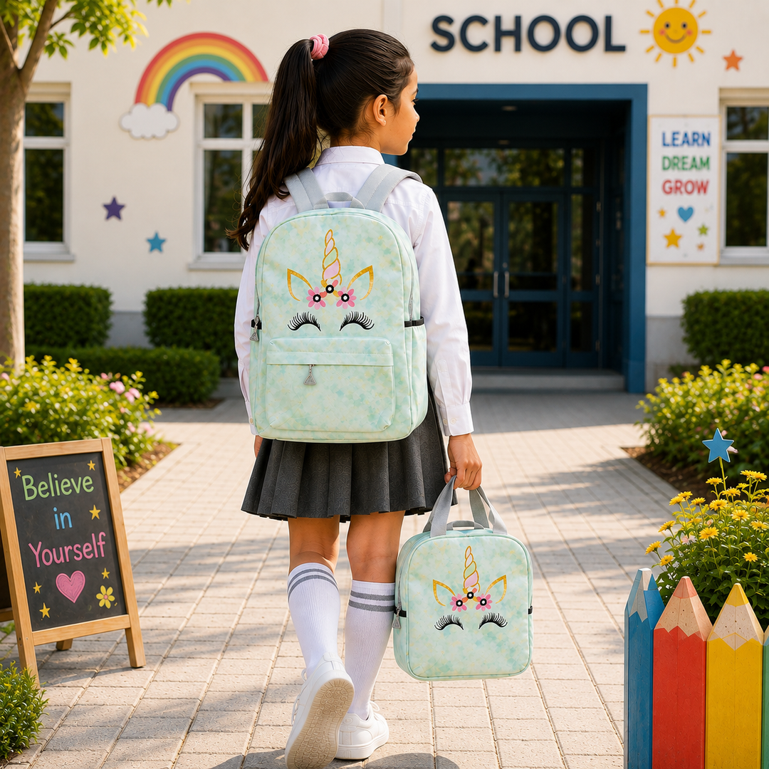 Magic Unicorn Pink 3-Piece School Backpack Set with Lunch Bag & Pencil Pouch, Large Capacity Lightweight School Bag with Adjustable Shoulder Straps for School, Travel & Everyday Use