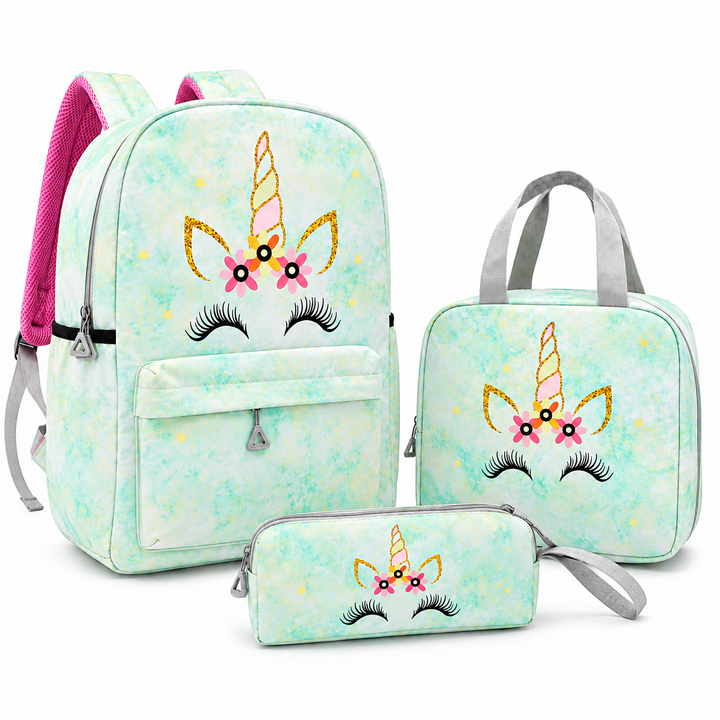 Magic Unicorn Pink 3-Piece School Backpack Set with Lunch Bag & Pencil Pouch, Large Capacity Lightweight School Bag with Adjustable Shoulder Straps for School, Travel & Everyday Use