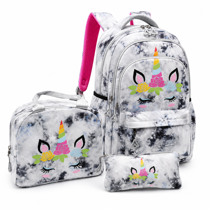 Magic Unicorn Pink 3-Piece School Backpack Set with Lunch Bag & Pencil Pouch, Large Capacity Lightweight School Bag with Adjustable Shoulder Straps for School, Travel & Everyday Use