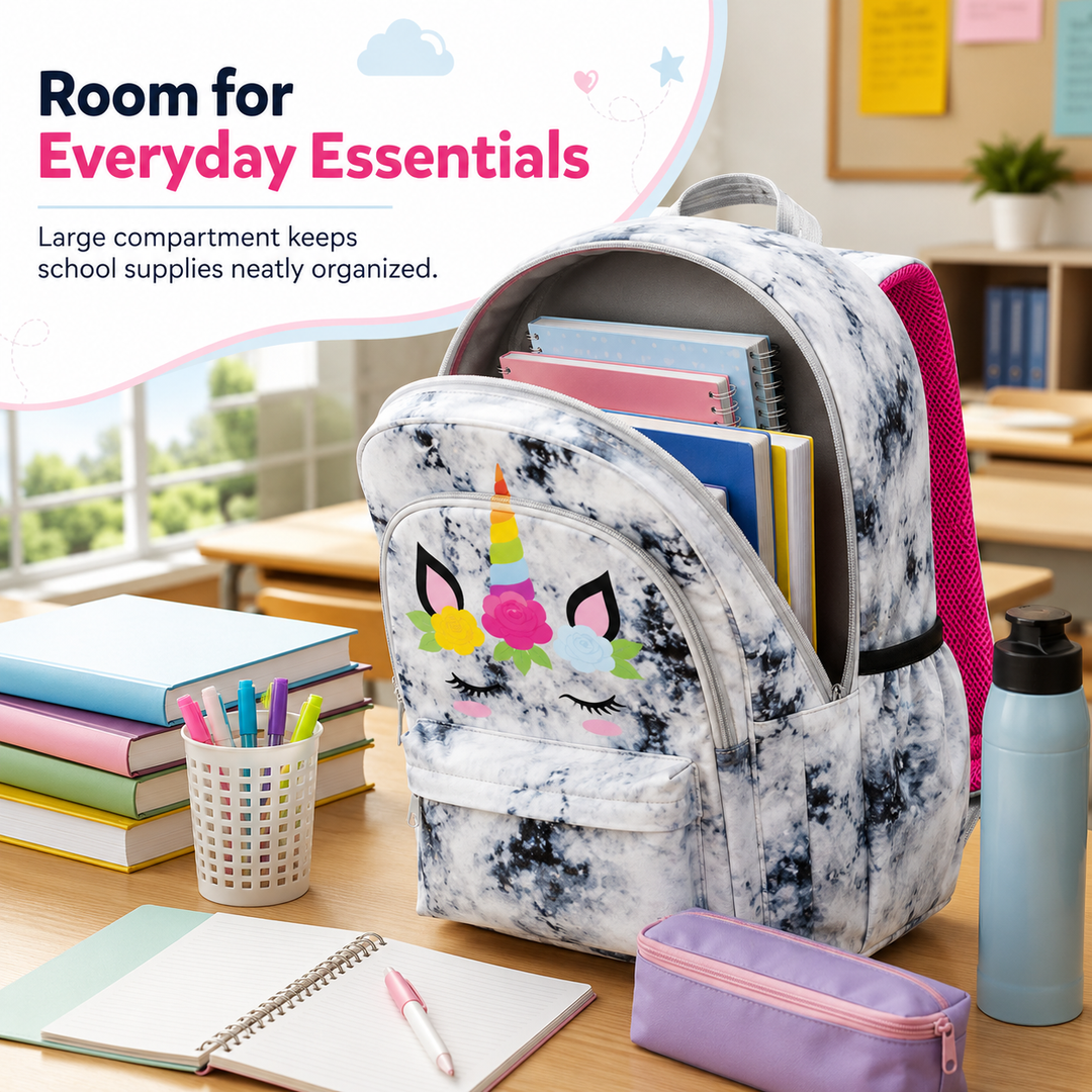 Magic Unicorn Pink 3-Piece School Backpack Set with Lunch Bag & Pencil Pouch, Large Capacity Lightweight School Bag with Adjustable Shoulder Straps for School, Travel & Everyday Use