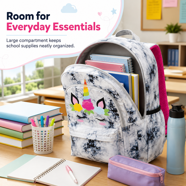 Magic Unicorn Pink 3-Piece School Backpack Set with Lunch Bag & Pencil Pouch, Large Capacity Lightweight School Bag with Adjustable Shoulder Straps for School, Travel & Everyday Use