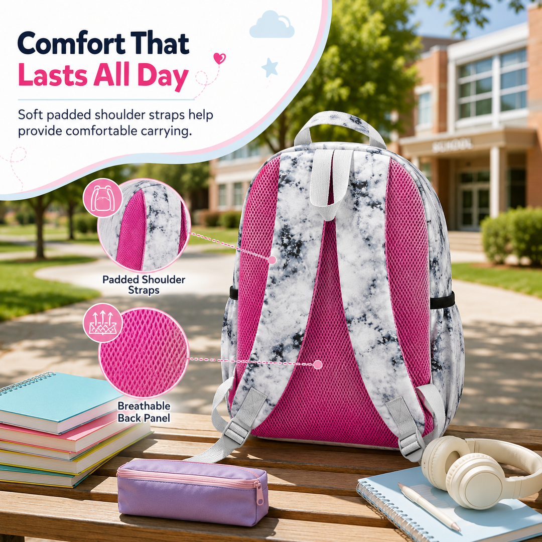 Magic Unicorn Pink 3-Piece School Backpack Set with Lunch Bag & Pencil Pouch, Large Capacity Lightweight School Bag with Adjustable Shoulder Straps for School, Travel & Everyday Use