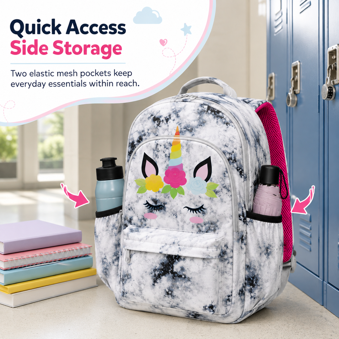 Magic Unicorn Pink 3-Piece School Backpack Set with Lunch Bag & Pencil Pouch, Large Capacity Lightweight School Bag with Adjustable Shoulder Straps for School, Travel & Everyday Use