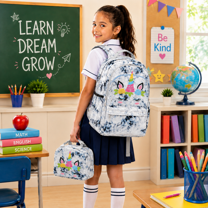 Magic Unicorn Pink 3-Piece School Backpack Set with Lunch Bag & Pencil Pouch, Large Capacity Lightweight School Bag with Adjustable Shoulder Straps for School, Travel & Everyday Use