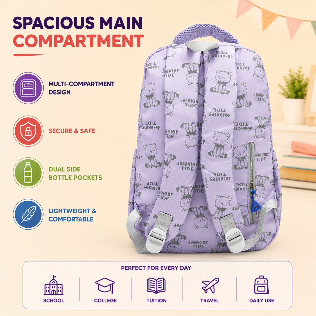 17 Inch Bear Bliss School Backpack Lightweight Multi-Pocket Bookbag with Large Capacity Polyester Adjustable Padded Shoulder Straps Everyday Backpack for School Travel Study Outdoor Use