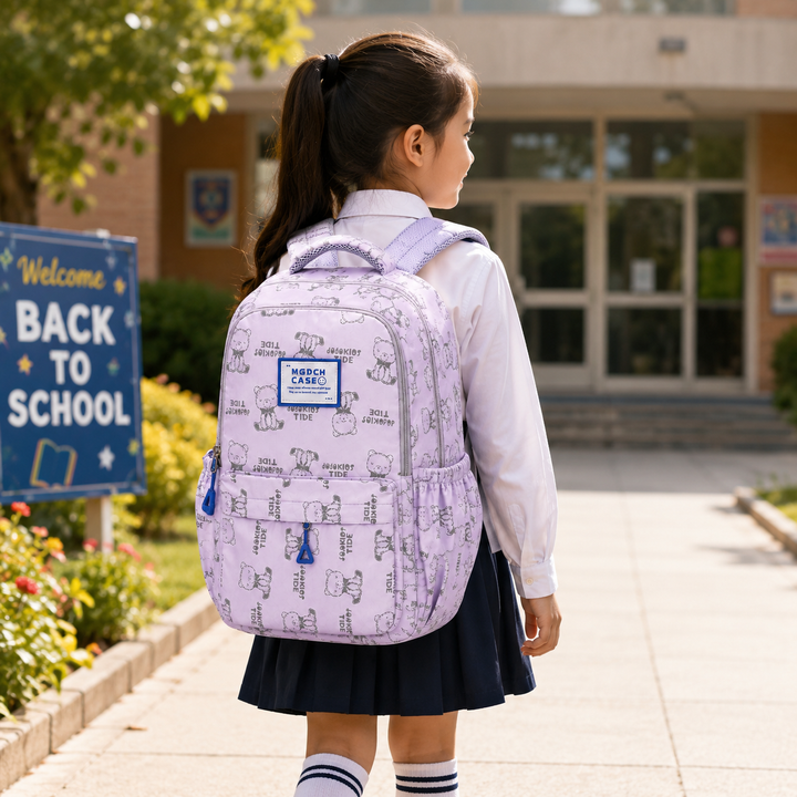 17 Inch Bear Bliss School Backpack Lightweight Multi-Pocket Bookbag with Large Capacity Polyester Adjustable Padded Shoulder Straps Everyday Backpack for School Travel Study Outdoor Use