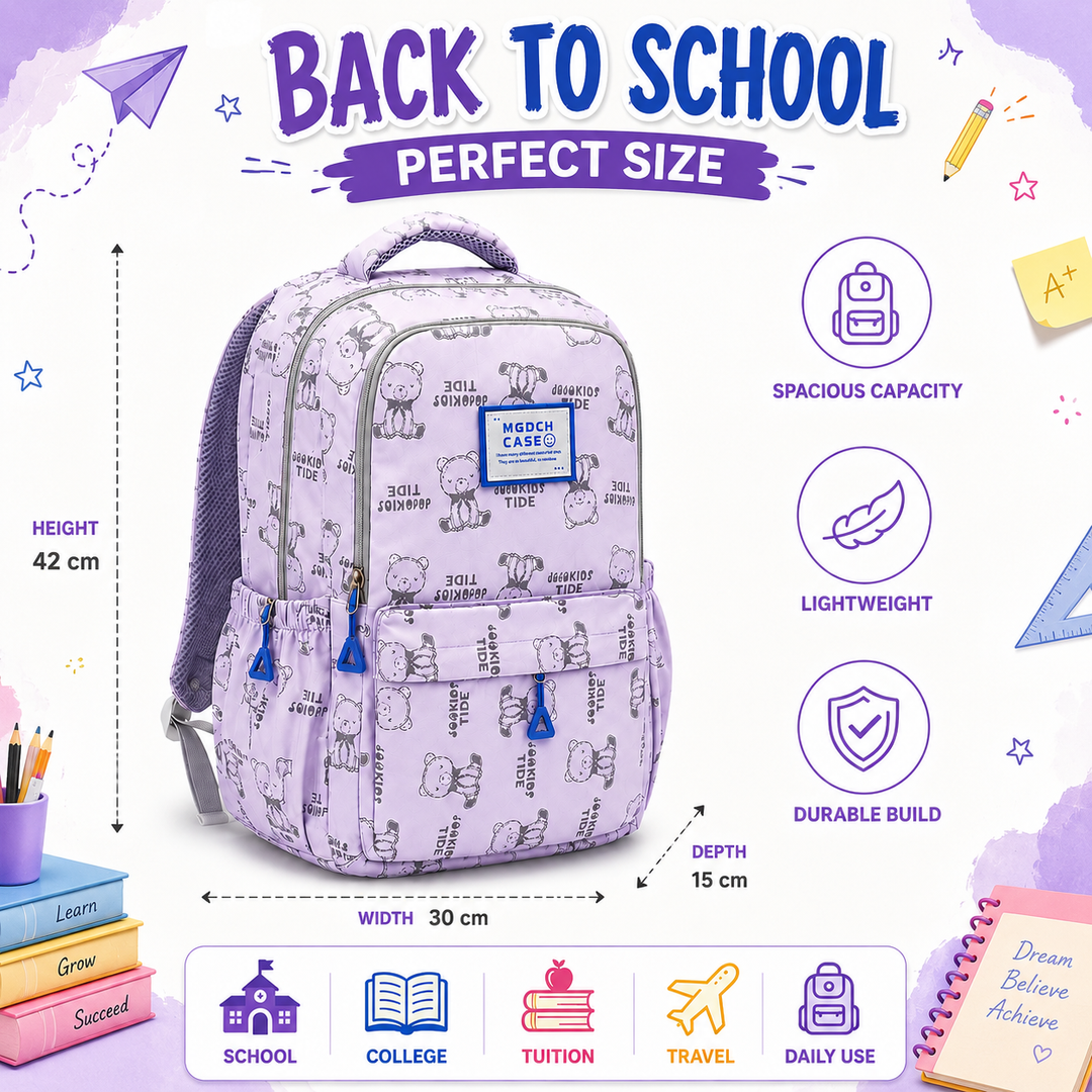 17 Inch Bear Bliss School Backpack Lightweight Multi-Pocket Bookbag with Large Capacity Polyester Adjustable Padded Shoulder Straps Everyday Backpack for School Travel Study Outdoor Use