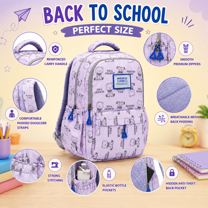 17 Inch Bear Bliss School Backpack Lightweight Multi-Pocket Bookbag with Large Capacity Polyester Adjustable Padded Shoulder Straps Everyday Backpack for School Travel Study Outdoor Use