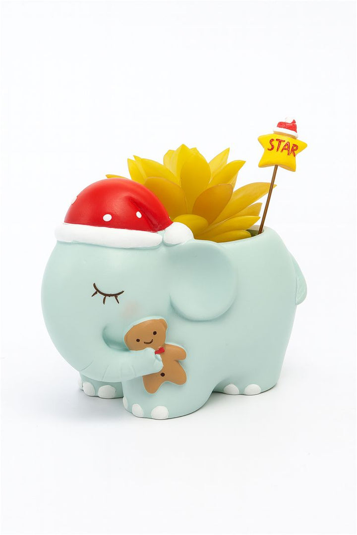 Animal Christmas Flower Pot 4 Pcs Set Rabbit Cat Porcupine Elephant Polyresin Succulent Planter Festive Mini Vase with Santa Hat Gift Box Design Indoor Outdoor Home Office Desk Decor Gift