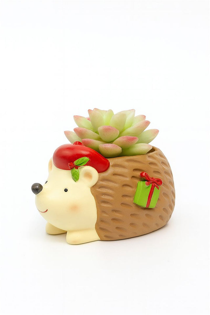 Animal Christmas Flower Pot 4 Pcs Set Rabbit Cat Porcupine Elephant Polyresin Succulent Planter Festive Mini Vase with Santa Hat Gift Box Design Indoor Outdoor Home Office Desk Decor Gift