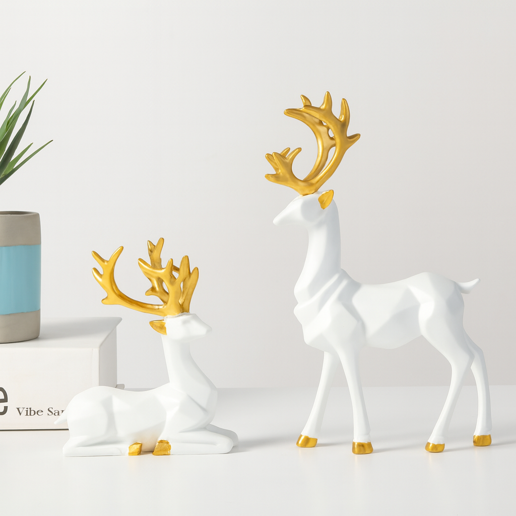 BERAM Majesty Reindeer Large and Small Size Set Luxury Reindeer Figurines with Crystal Accents Premium Christmas Deer Statues for Home Décor Tabletop Centerpiece Holiday Display