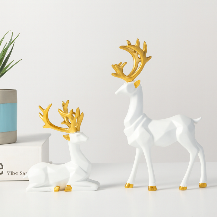 BERAM Majesty Reindeer Large and Small Size Set Luxury Reindeer Figurines with Crystal Accents Premium Christmas Deer Statues for Home Décor Tabletop Centerpiece Holiday Display