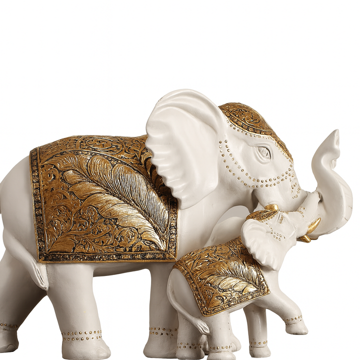 BERAM Royal Elephant Figurines Set of 2 Resin Elephant Statues with Gold Accents Lucky Trunk Up Elephant Décor for Living Room Bedroom Office and Home Decoration Perfect Housewarming Gift