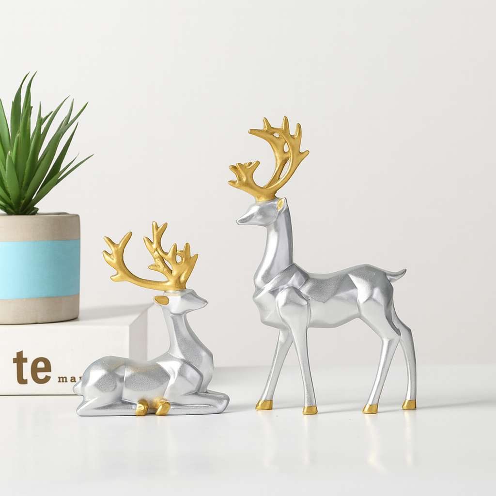 BERAM Majesty Reindeer Large and Small Size Set Luxury Reindeer Figurines with Crystal Accents Premium Christmas Deer Statues for Home Décor Tabletop Centerpiece Holiday Display