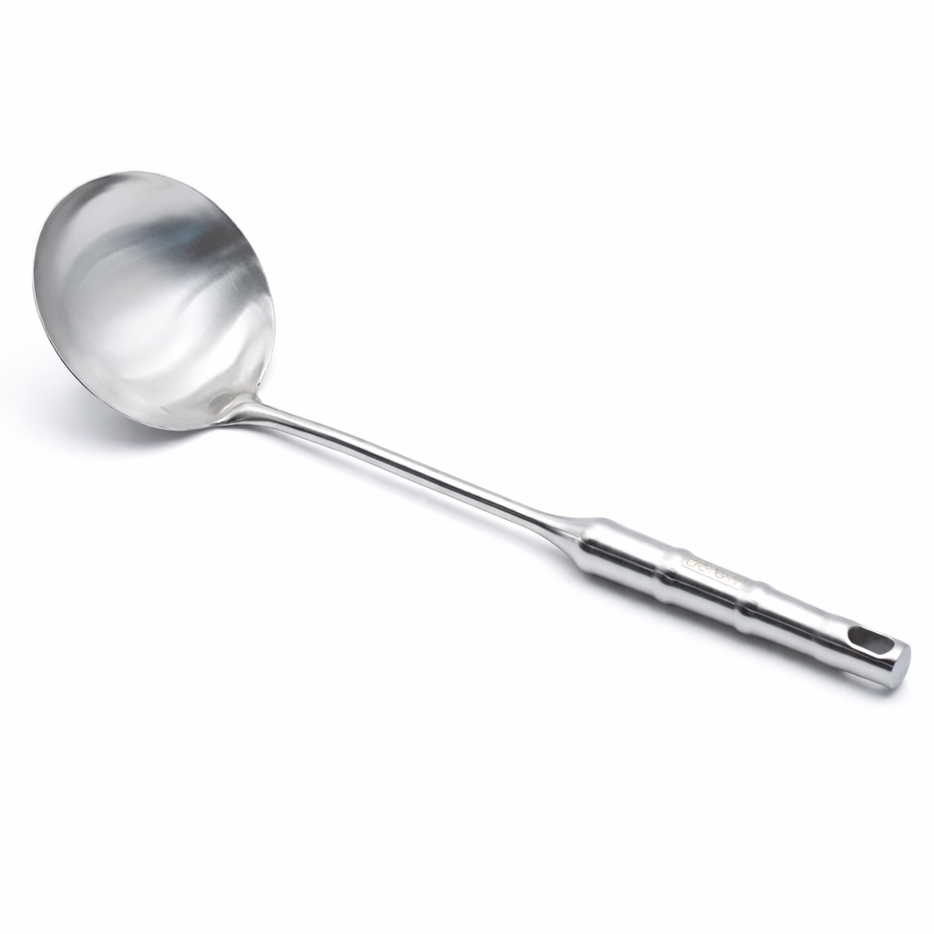 BERAM Cooking Utensils Set 304 Stainless Steel 6 Pieces Soup Spoon Spatula Slotted Turner Rice Scoop Pasta Server Skimmer Food Grade Kitchen Tools with Bamboo Shaped Handles