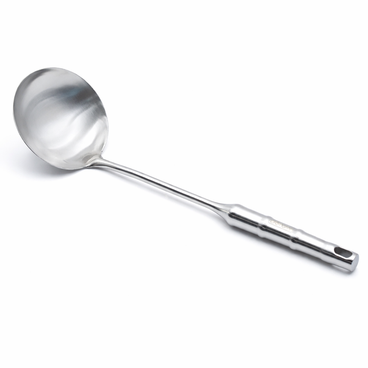 BERAM Cooking Utensils Set 304 Stainless Steel 6 Pieces Soup Spoon Spatula Slotted Turner Rice Scoop Pasta Server Skimmer Food Grade Kitchen Tools with Bamboo Shaped Handles