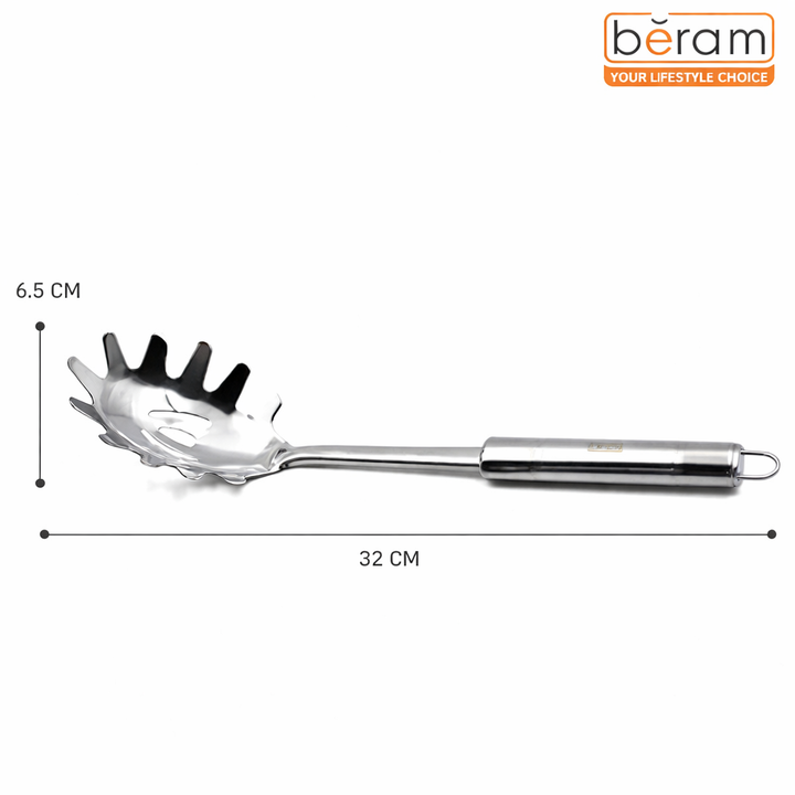 BERAM Stainless Steel Cooking Utensils Set – 6-Piece Kitchen Tool Set with Pasta Server Turner Spatula Skimmer Rice Scoop & Soup Ladle – Durable Matte Silver Cookware Utensils