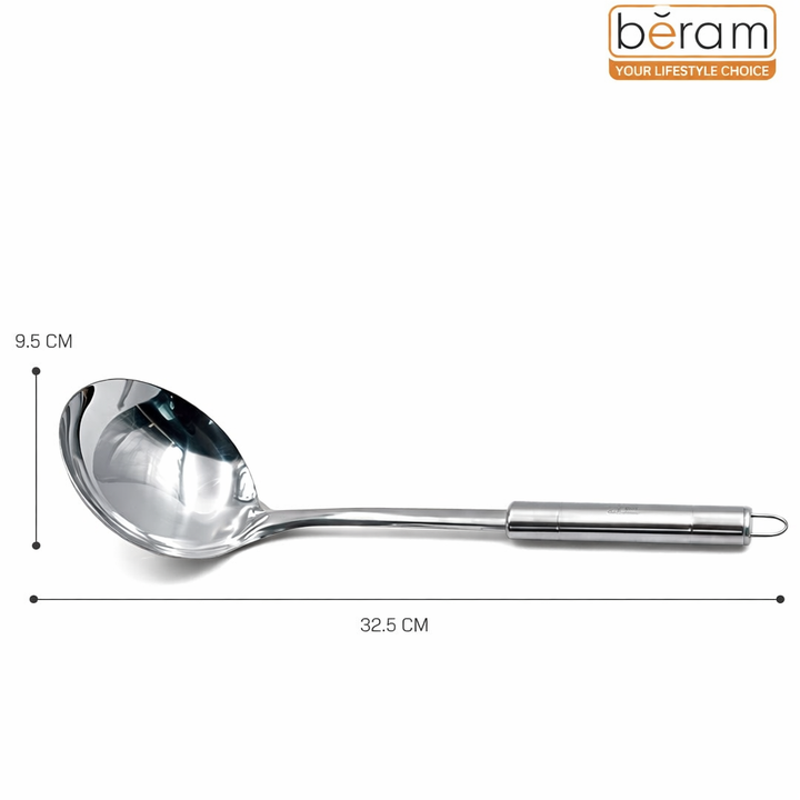 BERAM Stainless Steel Cooking Utensils Set – 6-Piece Kitchen Tool Set with Pasta Server Turner Spatula Skimmer Rice Scoop & Soup Ladle – Durable Matte Silver Cookware Utensils