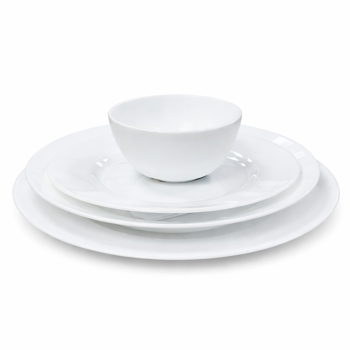 Luminarc White 4 PCS Ceramic Dinner Set  Soup Plate 22cm Dinner Plate 24cm Dessert Plate 19cm Bowl 9.5cm Tableware Set for Home & Restaurant