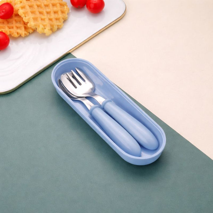 Beram Children Cutlery Set Utensils Set 2 PCS Kids Cutlery Set Baby Spoon Spoon and Fork Portable Tableware with Plastic Case 304 Stainless Steel BPA Free Dishwasher Safe