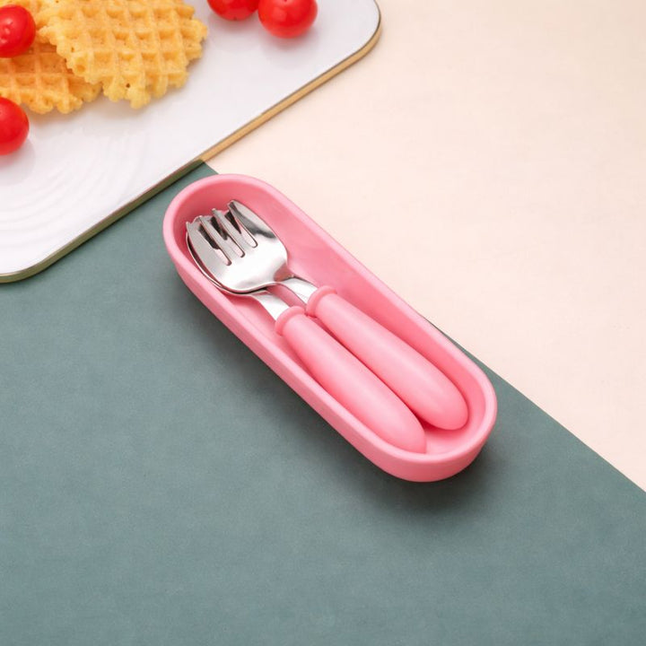 Beram Children Cutlery Set Utensils Set 2 PCS Kids Cutlery Set Baby Spoon Spoon and Fork Portable Tableware with Plastic Case 304 Stainless Steel BPA Free Dishwasher Safe