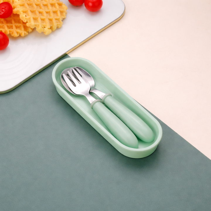 Beram Children Cutlery Set Utensils Set 2 PCS Kids Cutlery Set Baby Spoon Spoon and Fork Portable Tableware with Plastic Case 304 Stainless Steel BPA Free Dishwasher Safe