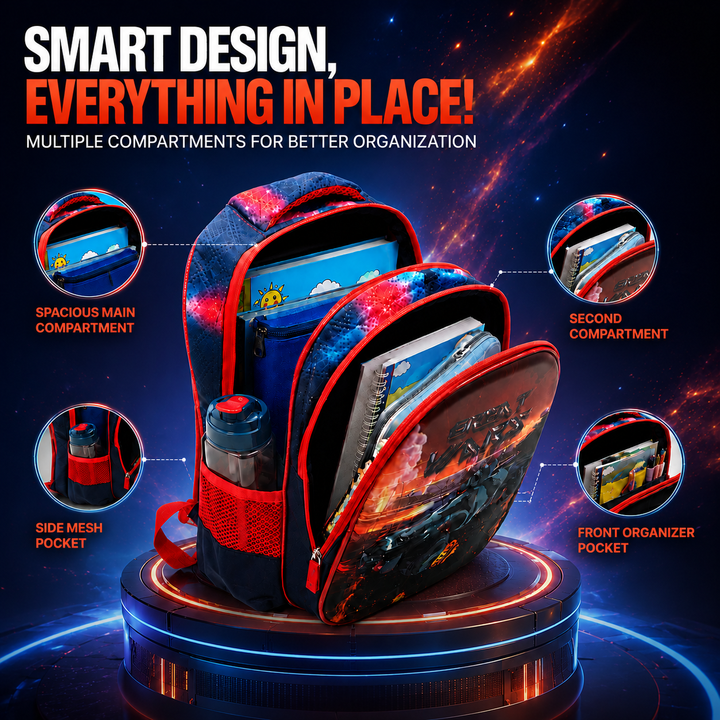 Vehicle Theme School Backpack, Large Capacity Lightweight Durable School Bag with Multiple Compartments, Side Bottle Pockets, Student Backpack for School, Travel & Everyday Use